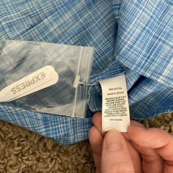 NEW Express Fitted Button Up Men's Size Small Blue Striped Long Sleeve Cotton - Picture 4 of 5